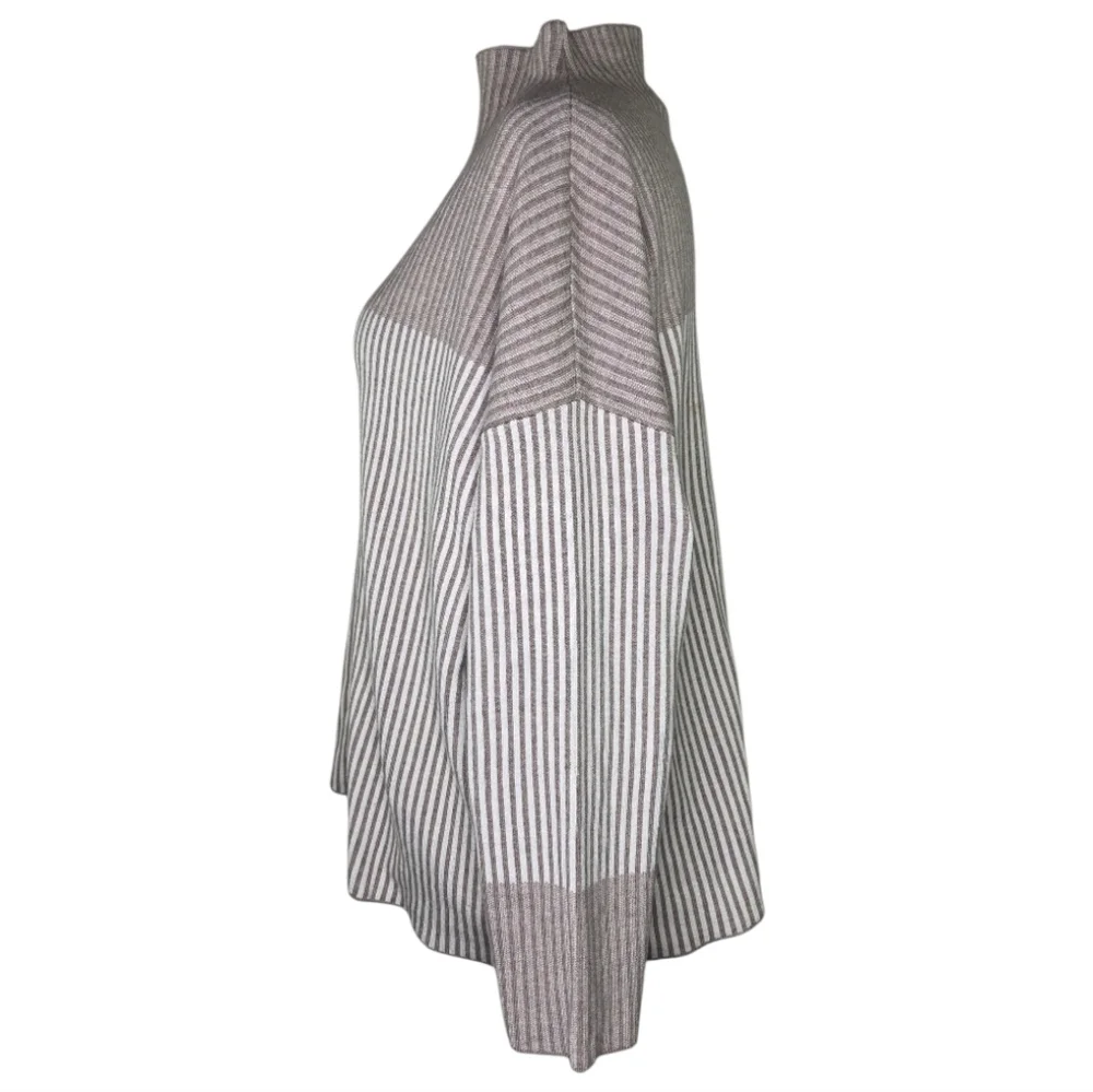 Rachel Zoe Striped Mock Neck Oversized Sweater Taupe Cream Plus Size 2X